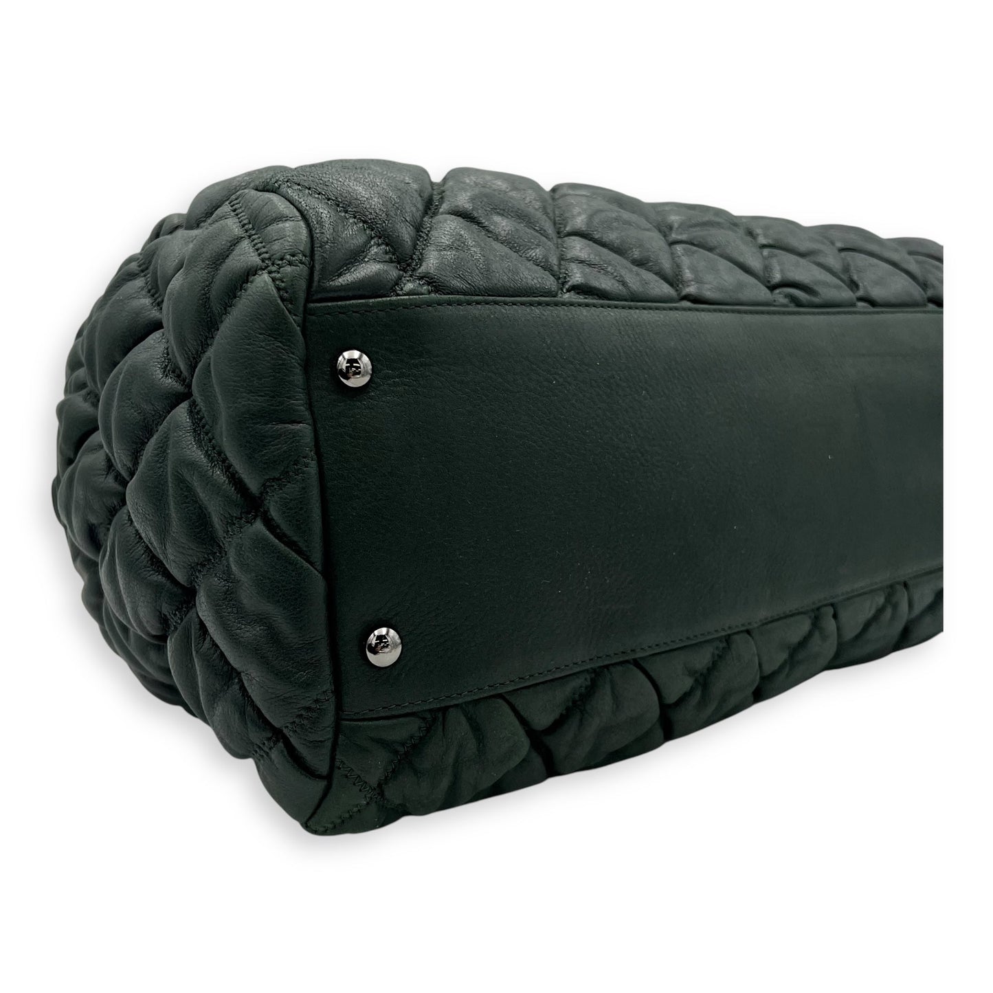 Bubble Bowler Shoulder Bag Green in Calfskin, Silver hardware