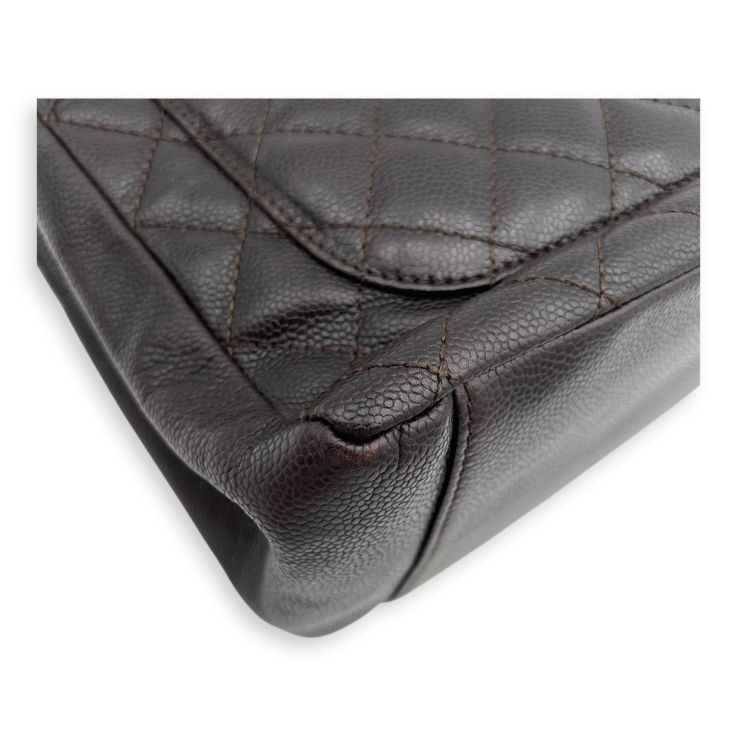 GST Tote Bag Brown in Caviar Leather, Silver hardware