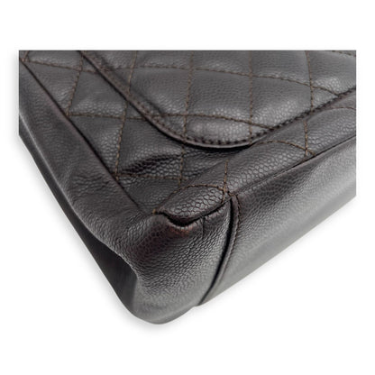 GST Tote Bag Brown in Caviar Leather, Silver hardware