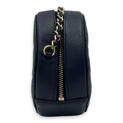 Round CC Crossbody Bag Blue in Caviar Leather, Gold hardware