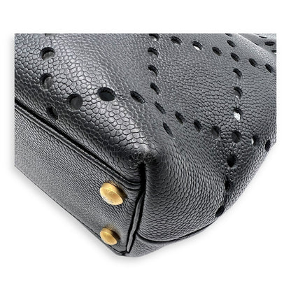 CC Perforated Black Tote Bag in Caviar Leather, Acrylic hardware