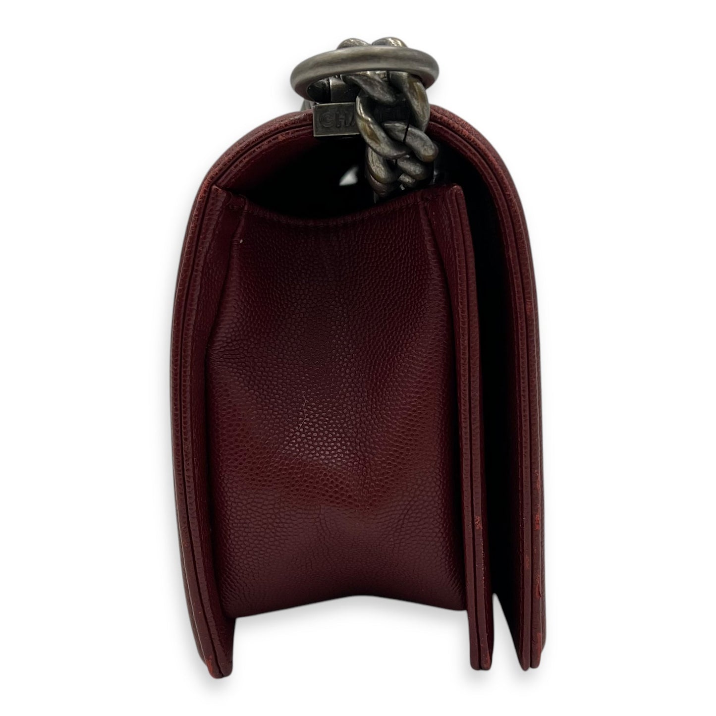 Boy Medium Chevron Shoulder Bag in Caviar Leather, Ruthenium hardware
