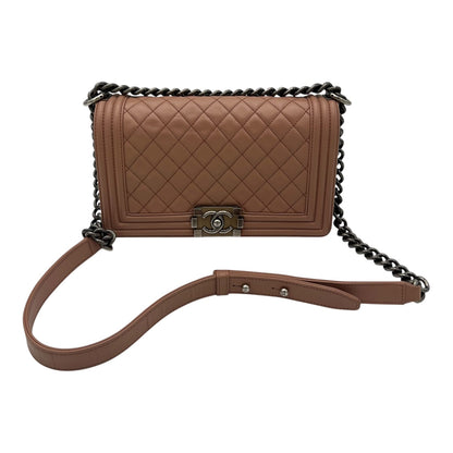 Boy Medium Pink Shoulder Bag in Calfskin, Ruthenium hardware