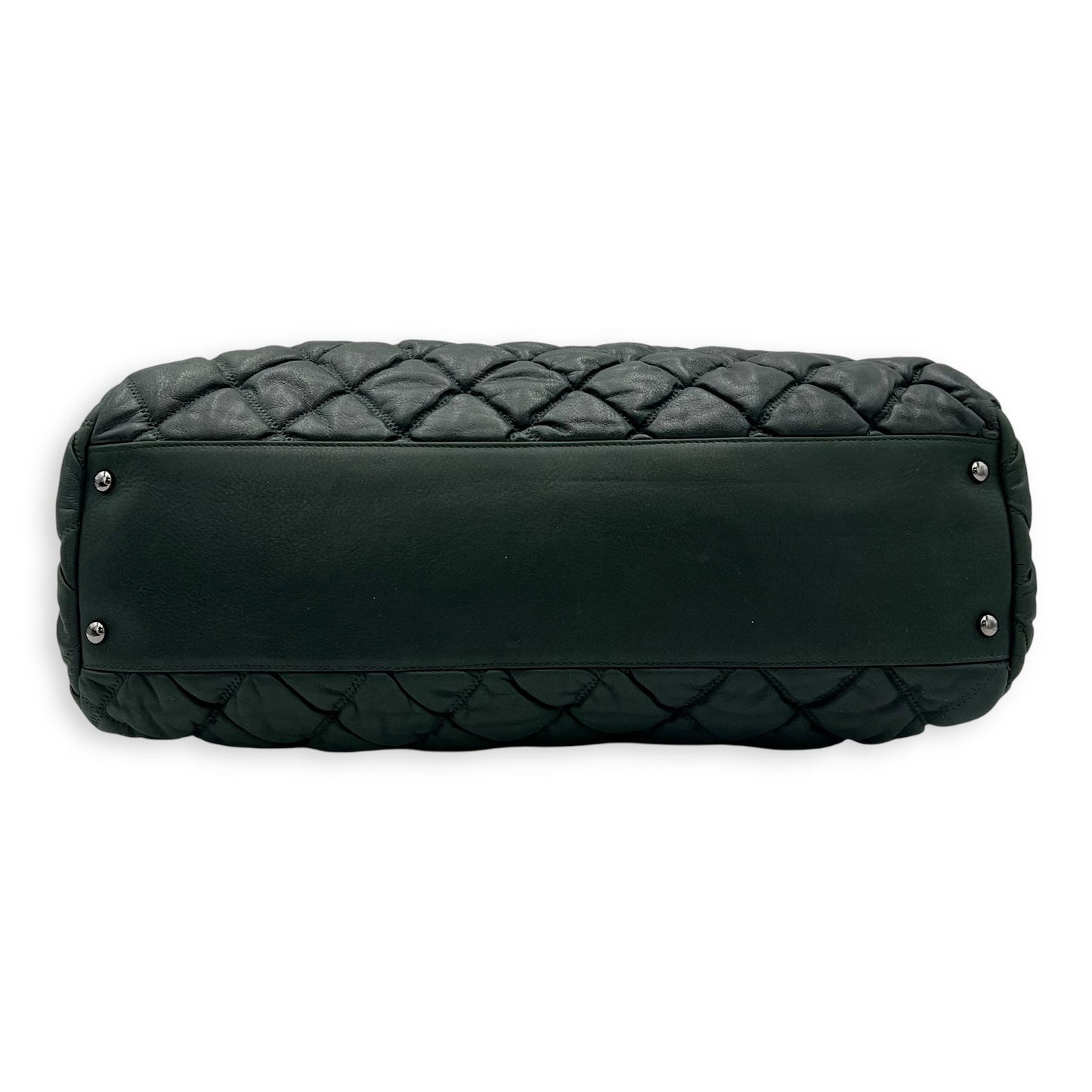 Bubble Bowler Shoulder Bag Green in Calfskin, Silver hardware