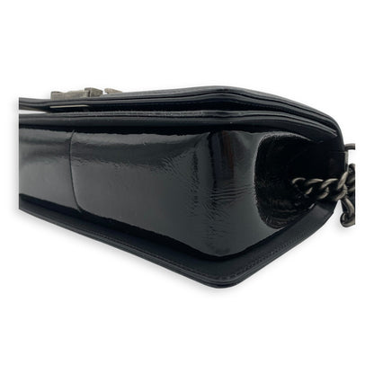 Boy Black Shoulder Bag in Python and Patent Leather, Ruthenium hardware
