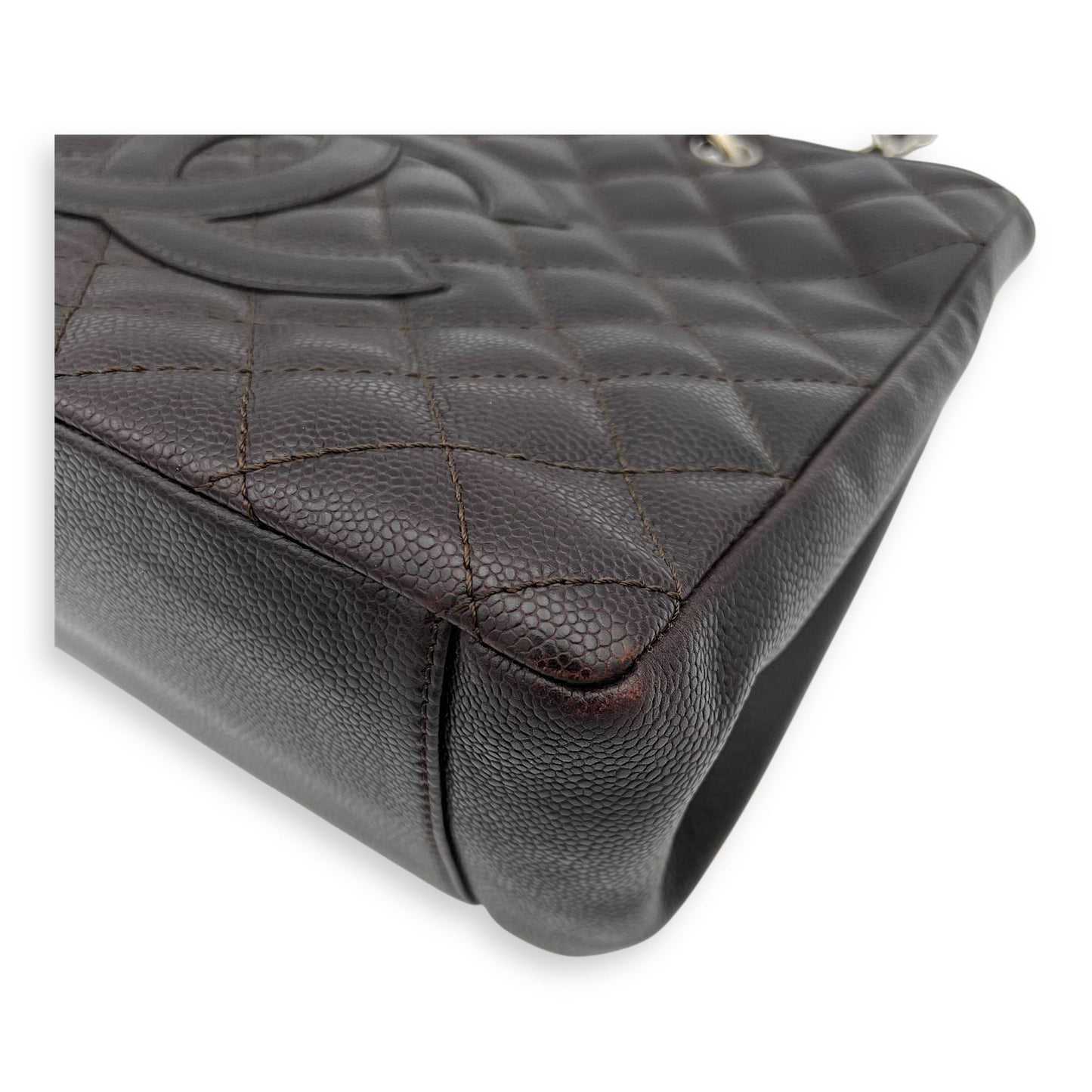 GST Tote Bag Brown in Caviar Leather, Silver hardware