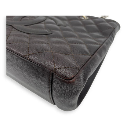 GST Tote Bag Brown in Caviar Leather, Silver hardware