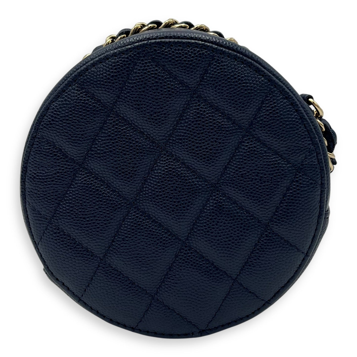 Round CC Crossbody Bag Blue in Caviar Leather, Gold hardware
