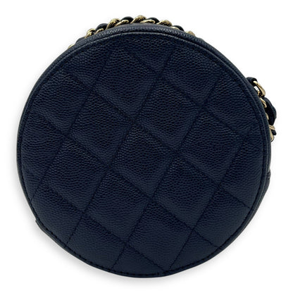 Round CC Crossbody Bag Blue in Caviar Leather, Gold hardware