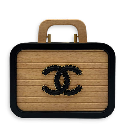 Beech CC Vanity Brown Top Handle Bag in Wood and Leather Trim, Gold hardware