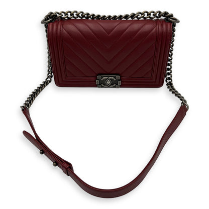 Boy Medium Chevron Shoulder Bag in Caviar Leather, Ruthenium hardware
