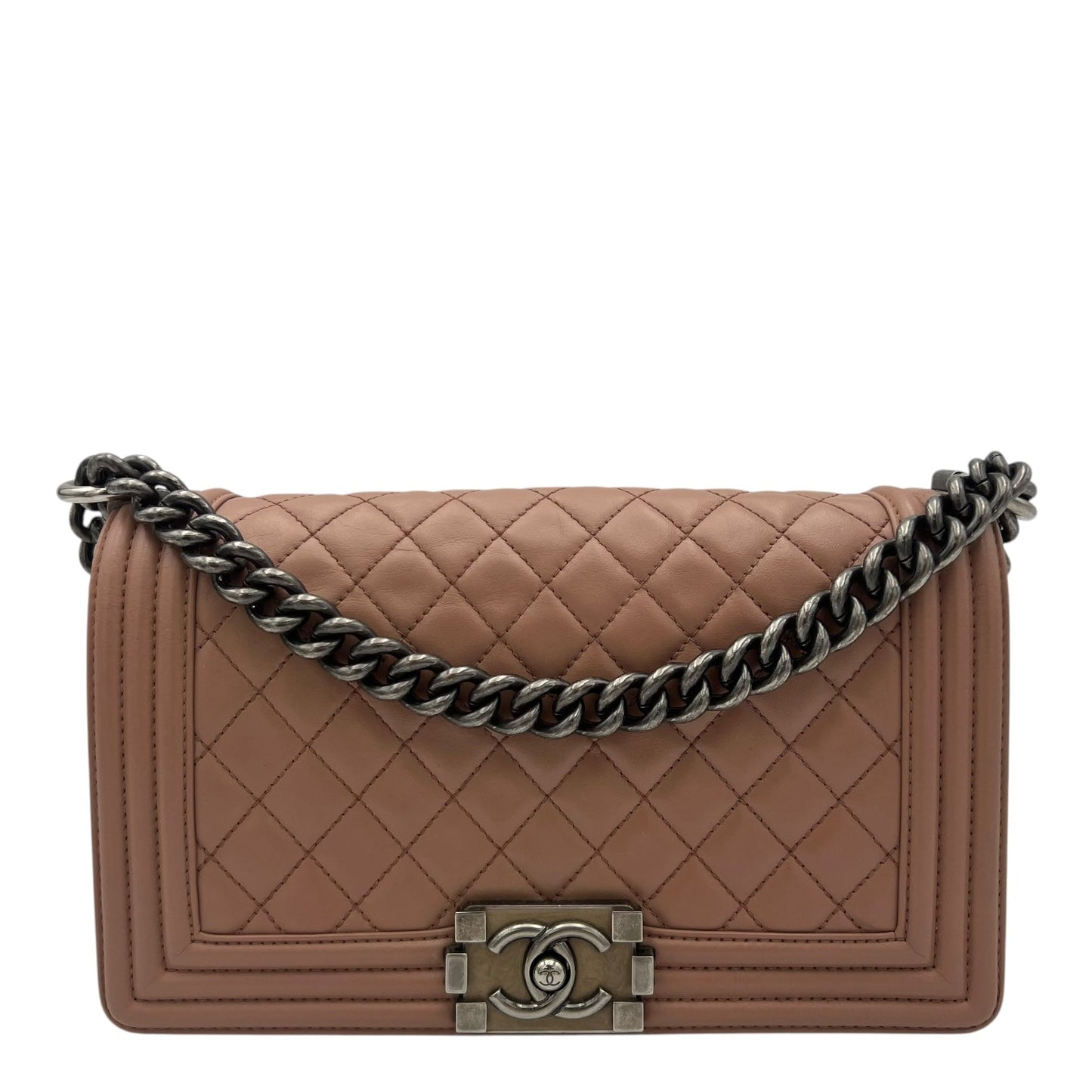 Boy Medium Pink Shoulder Bag in Calfskin, Ruthenium hardware