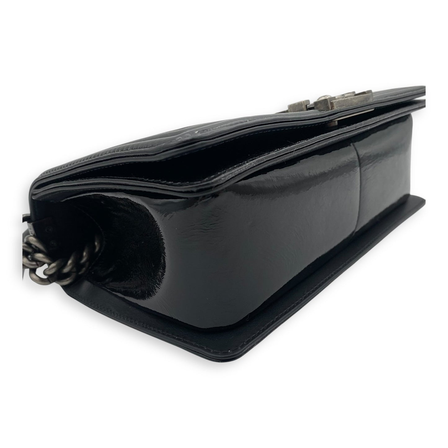 Boy Black Shoulder Bag in Python and Patent Leather, Ruthenium hardware