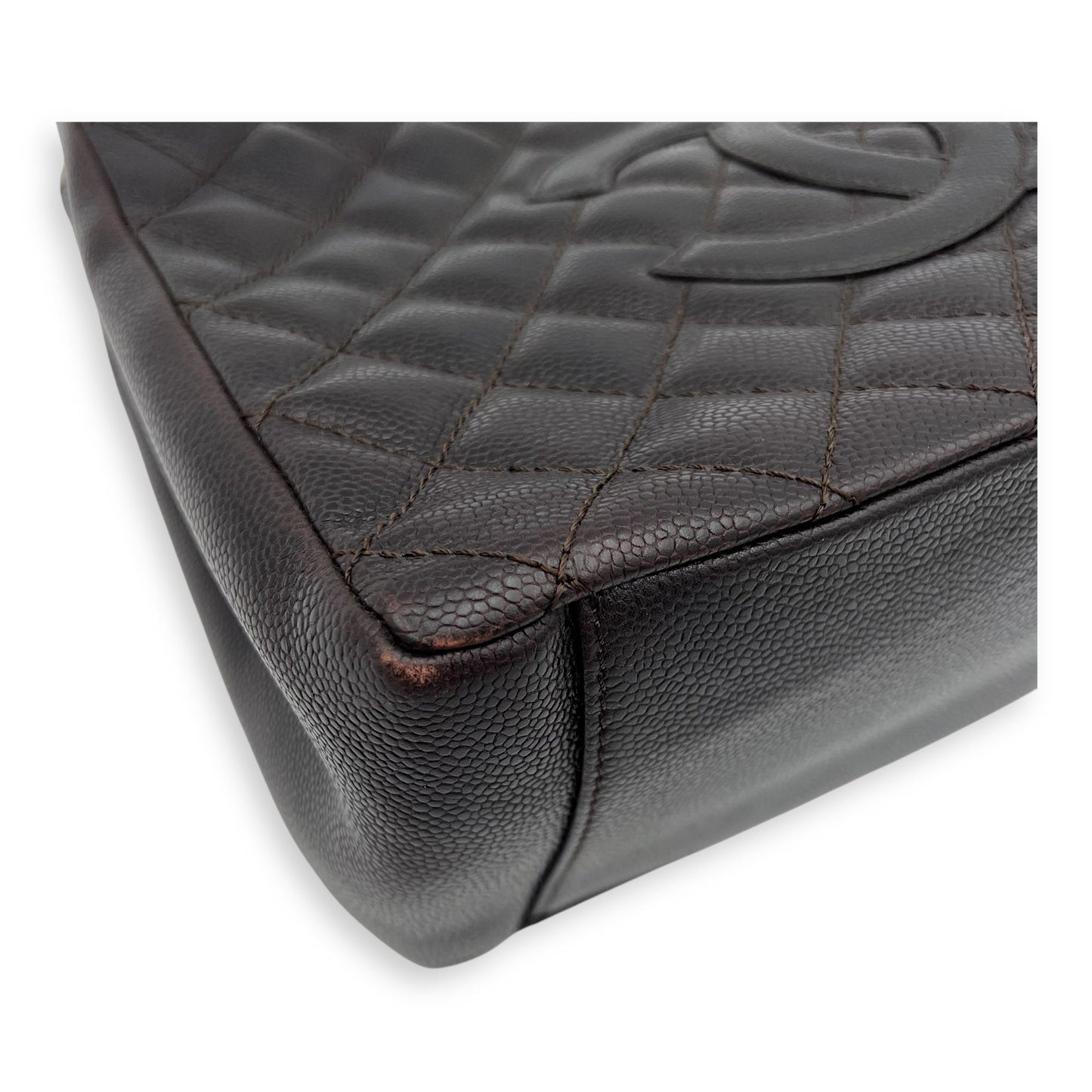 GST Tote Bag Brown in Caviar Leather, Silver hardware