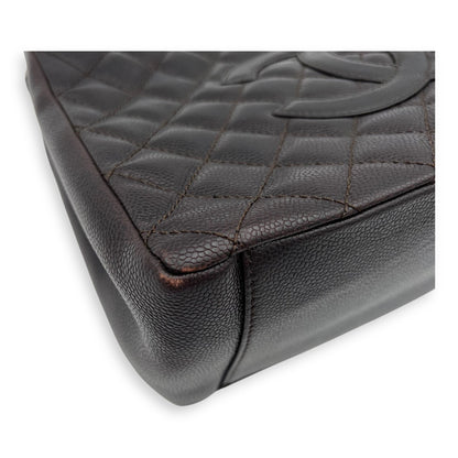 GST Tote Bag Brown in Caviar Leather, Silver hardware