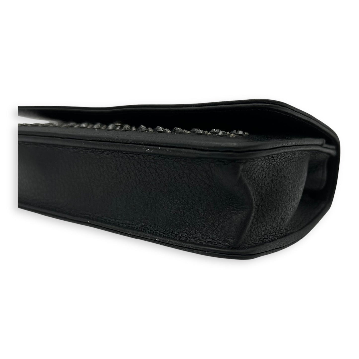 Swarovski flap Wallet On Chain Black in Calfskin, Silver hardware