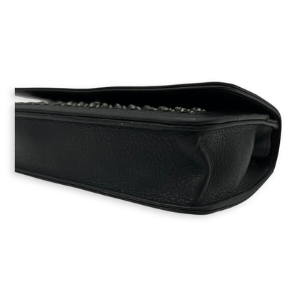 Swarovski flap Wallet On Chain Black in Calfskin, Silver hardware
