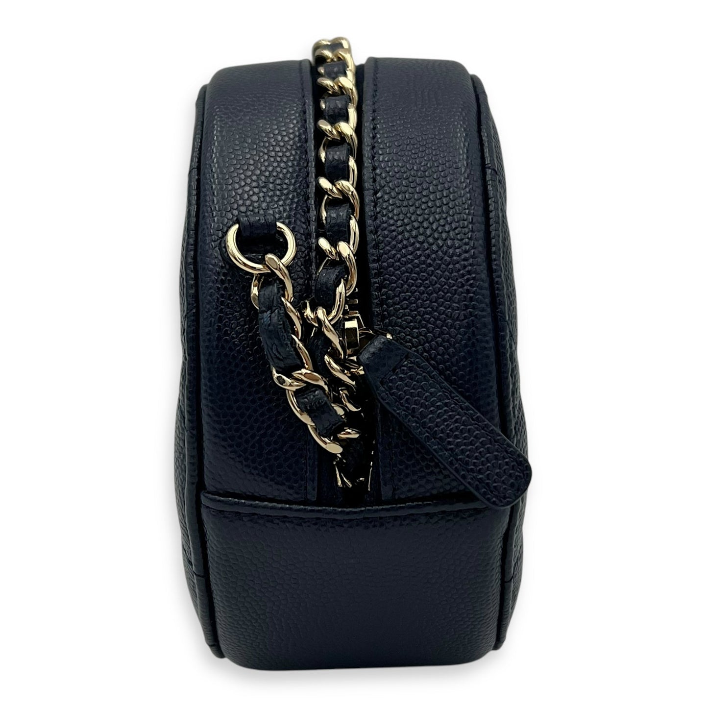 Round CC Crossbody Bag Blue in Caviar Leather, Gold hardware