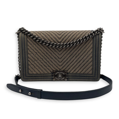 Boy Medium Blue Shoulder Bag in Denim, Ruthenium hardware