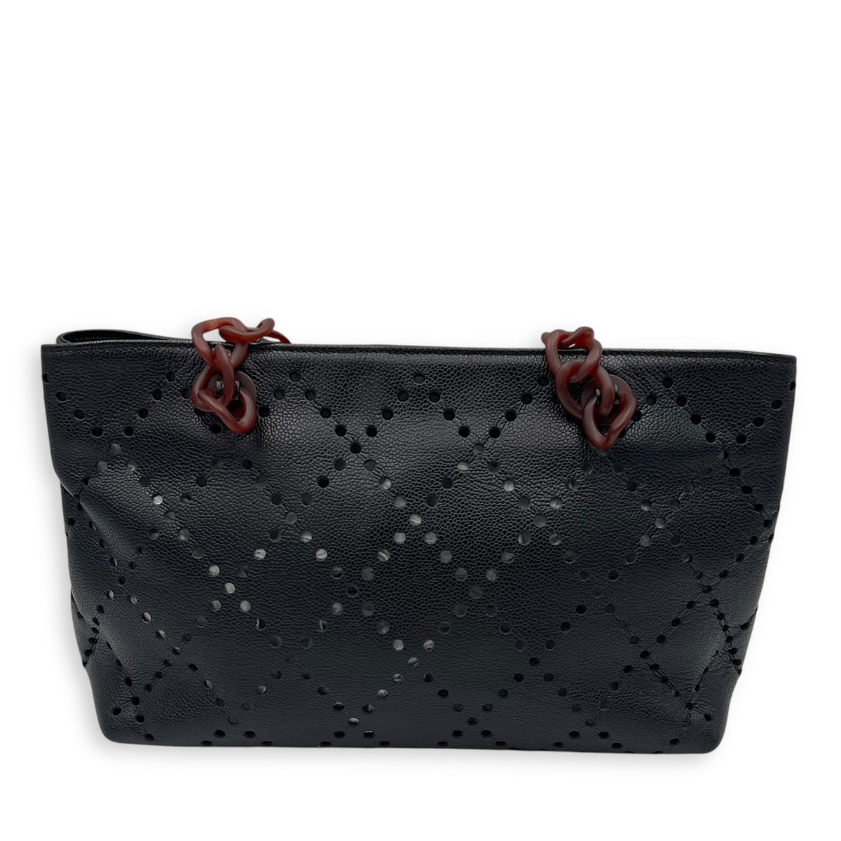 CC Perforated Black Tote Bag in Caviar Leather, Acrylic hardware