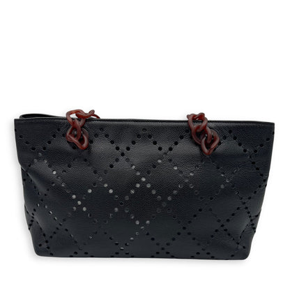 CC Perforated Black Tote Bag in Caviar Leather, Acrylic hardware