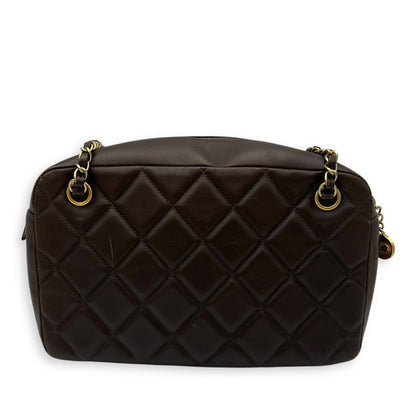 Camera Brown Shoulder Bag in Calfskin, Gold hardware