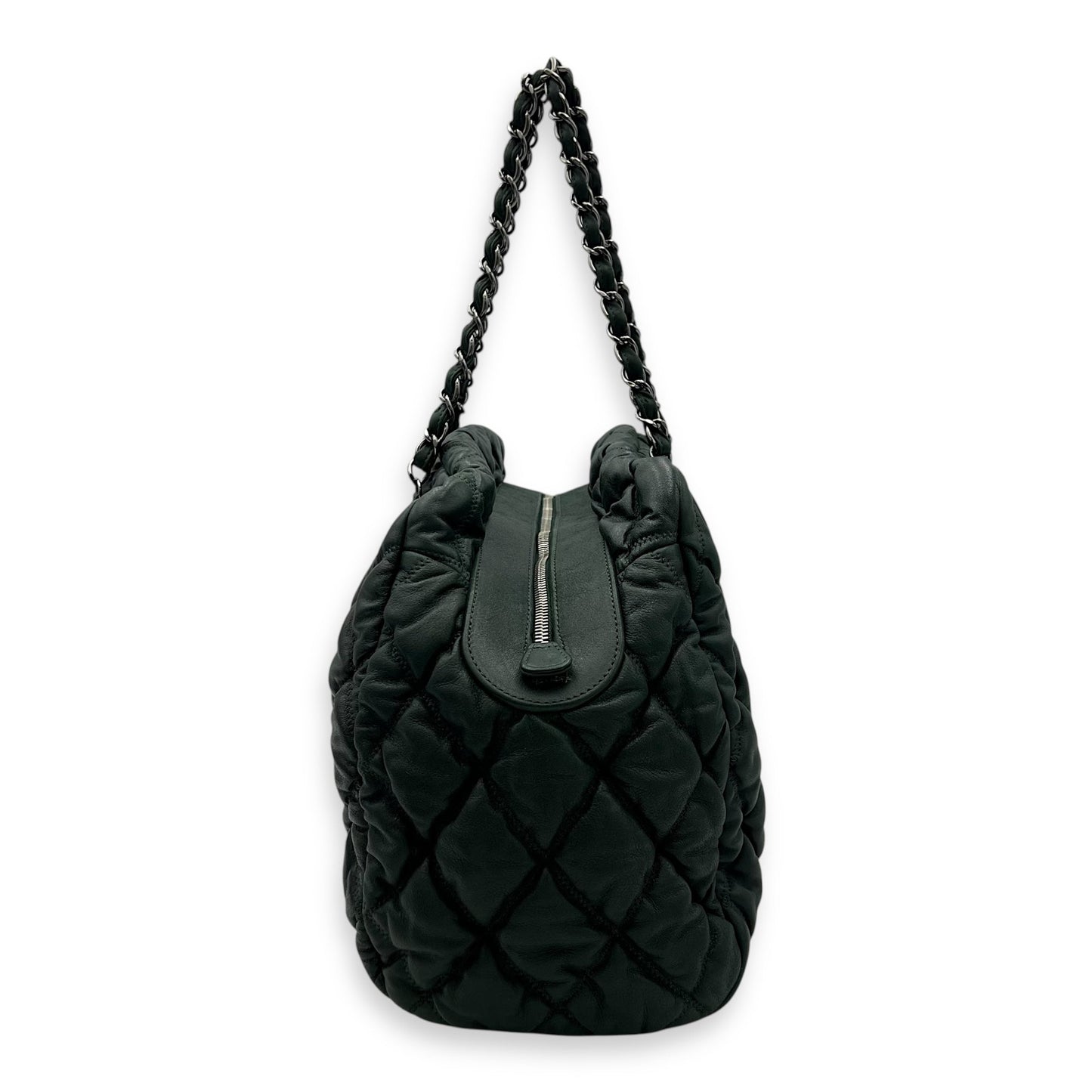 Bubble Bowler Shoulder Bag Green in Calfskin, Silver hardware