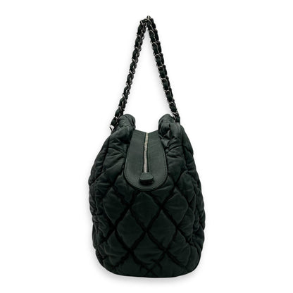 Bubble Bowler Shoulder Bag Green in Calfskin, Silver hardware