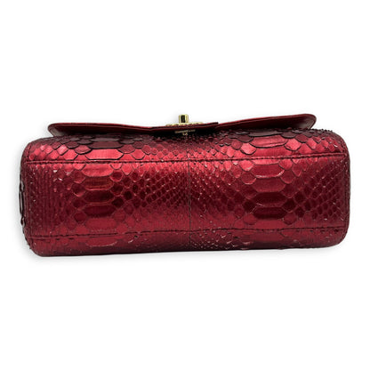Classic Red Shoulder Bag in Python Leather, Gold hardware