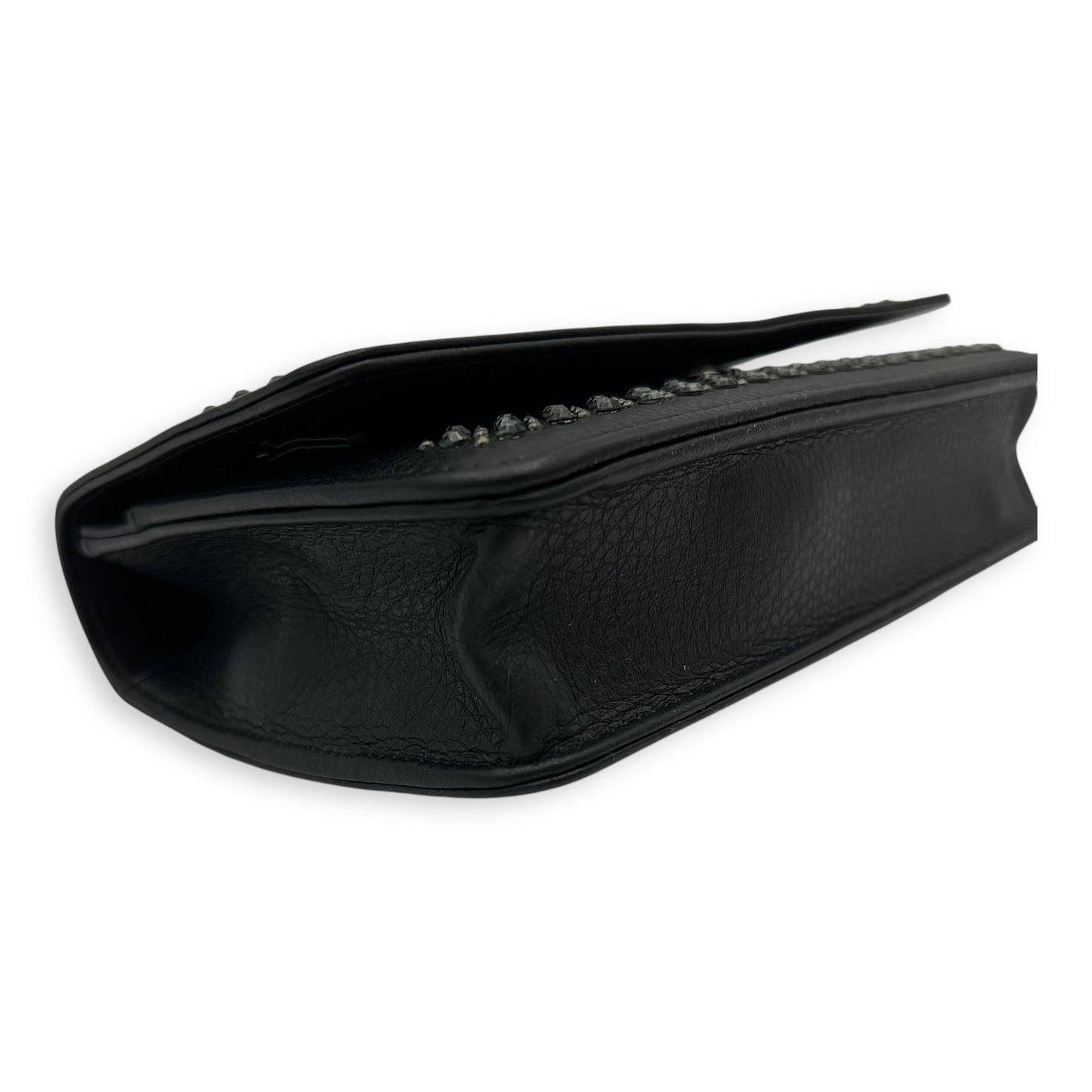 Swarovski flap Wallet On Chain Black in Calfskin, Silver hardware