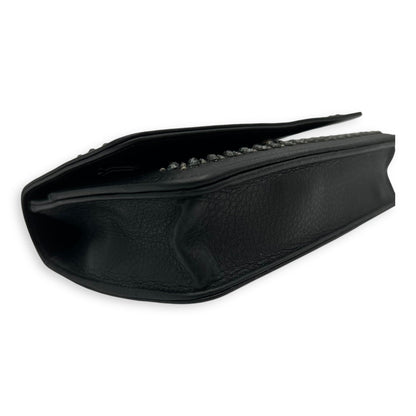 Swarovski flap Wallet On Chain Black in Calfskin, Silver hardware