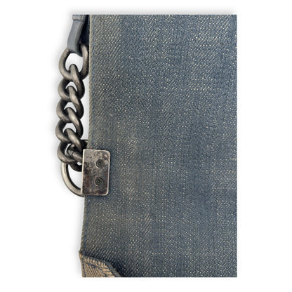 Boy Medium Blue Shoulder Bag in Denim, Ruthenium hardware