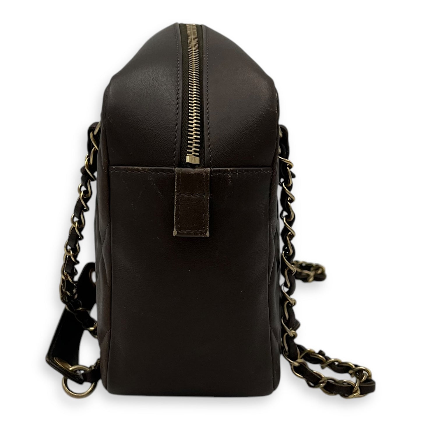 Camera Brown Shoulder Bag in Calfskin, Gold hardware