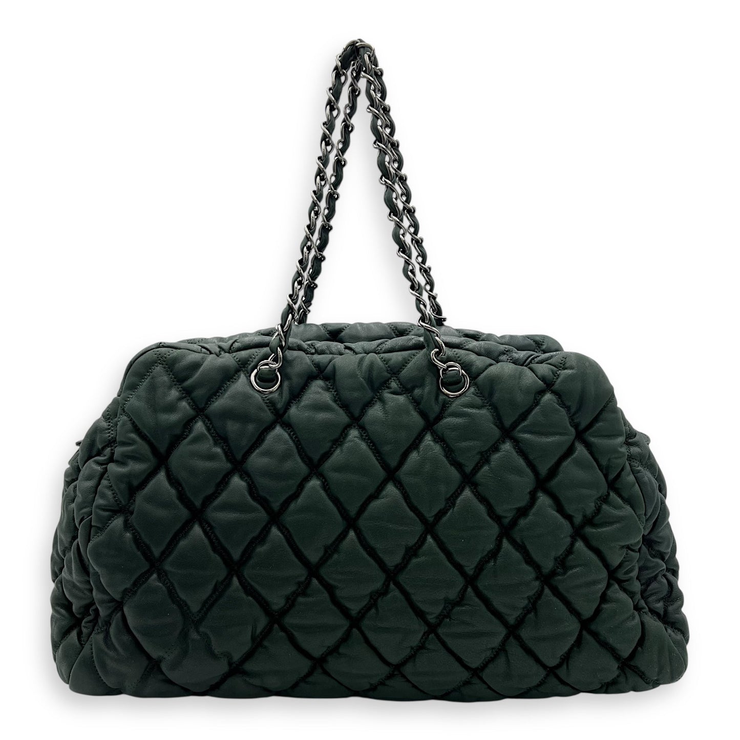 Bubble Bowler Shoulder Bag Green in Calfskin, Silver hardware