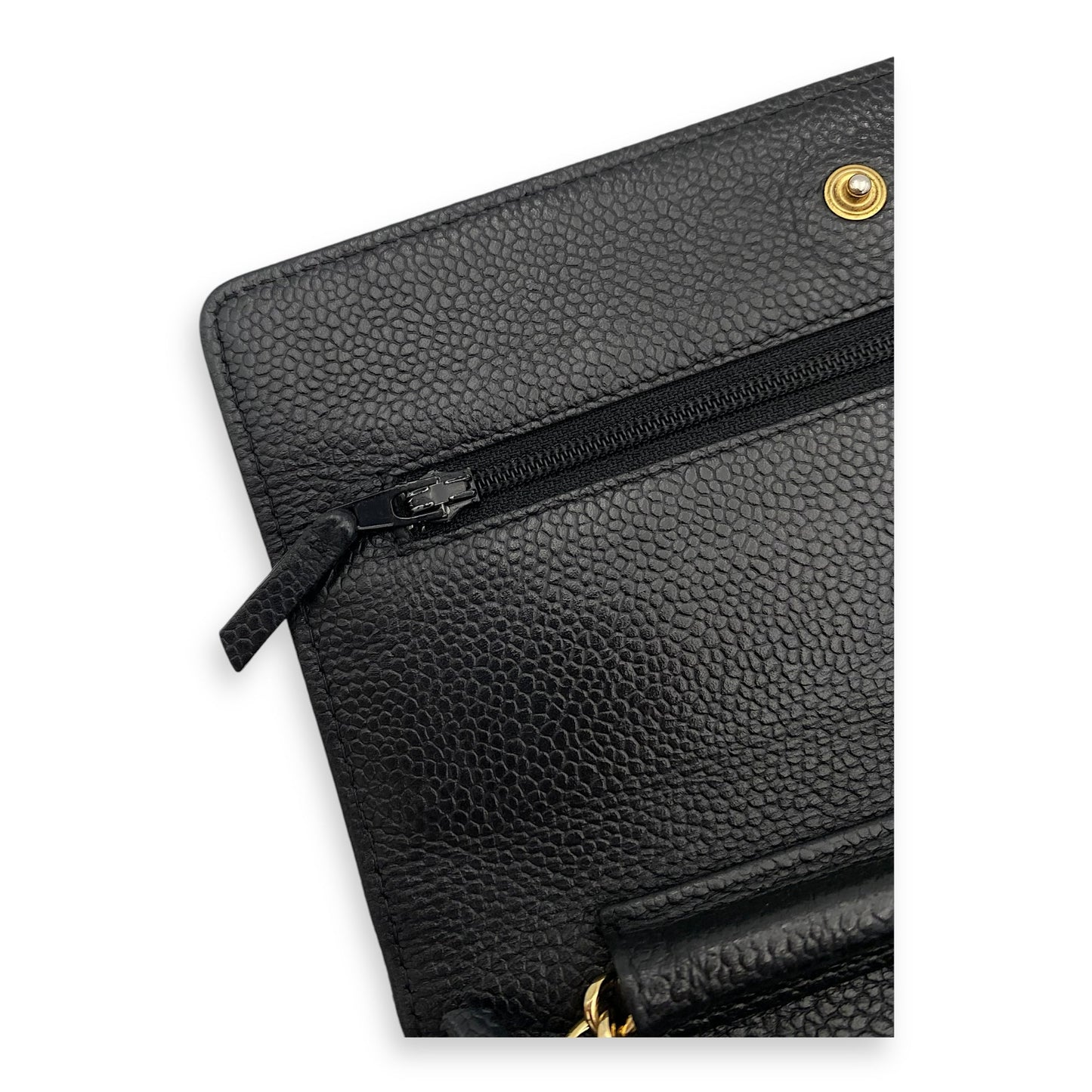 WOC Wallet On Chain Small Black in Caviar Leather, Gold hardware