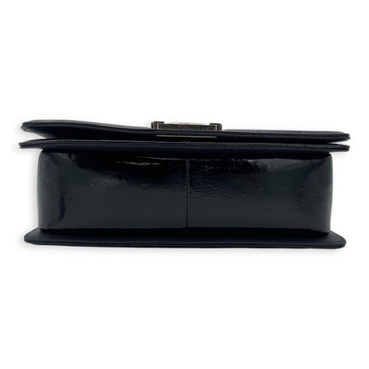 Boy Black Shoulder Bag in Python and Patent Leather, Ruthenium hardware