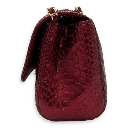 Classic Red Shoulder Bag in Python Leather, Gold hardware