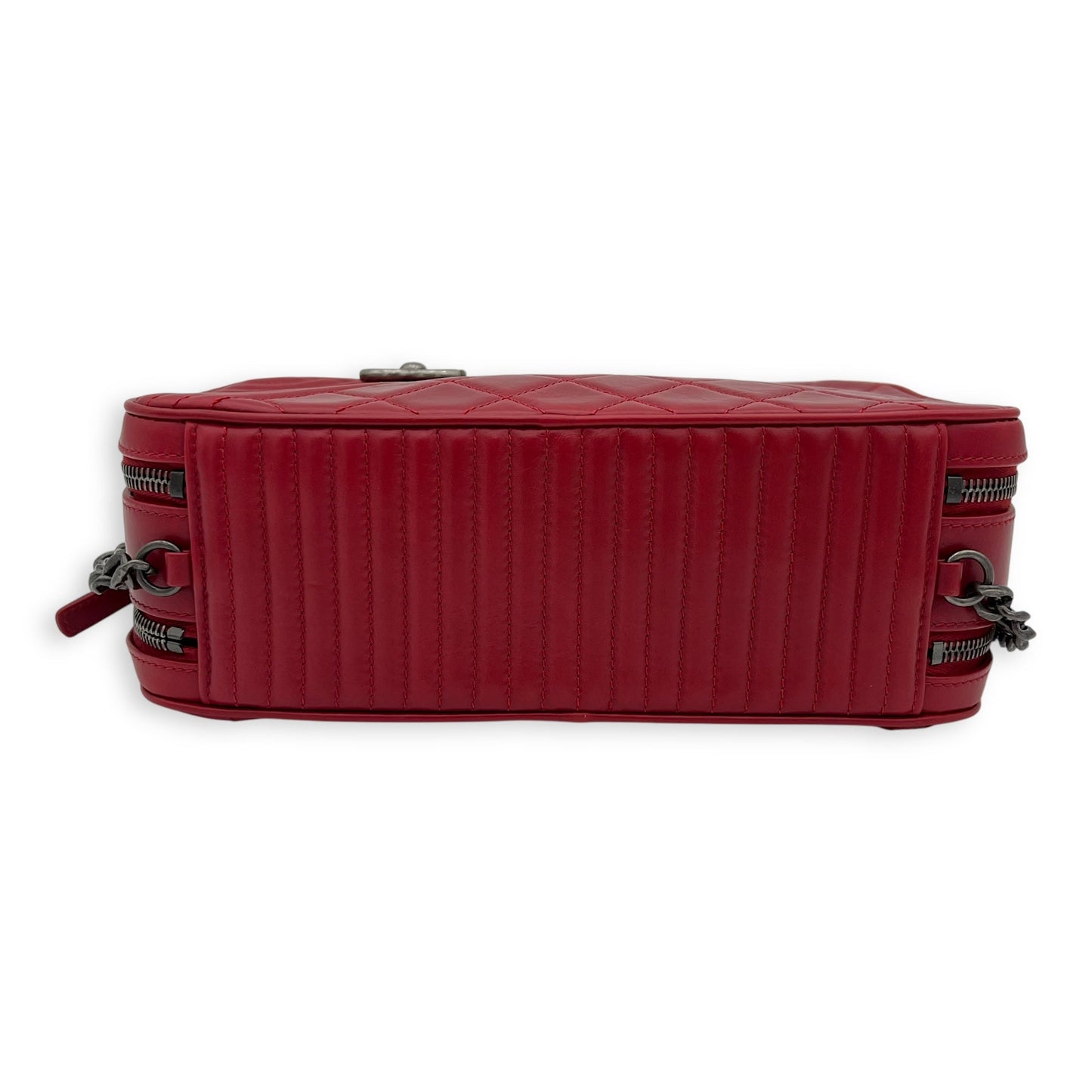 Coco Boy Camera Red Crossbody Bag in Calfskin, Ruthenium hardware