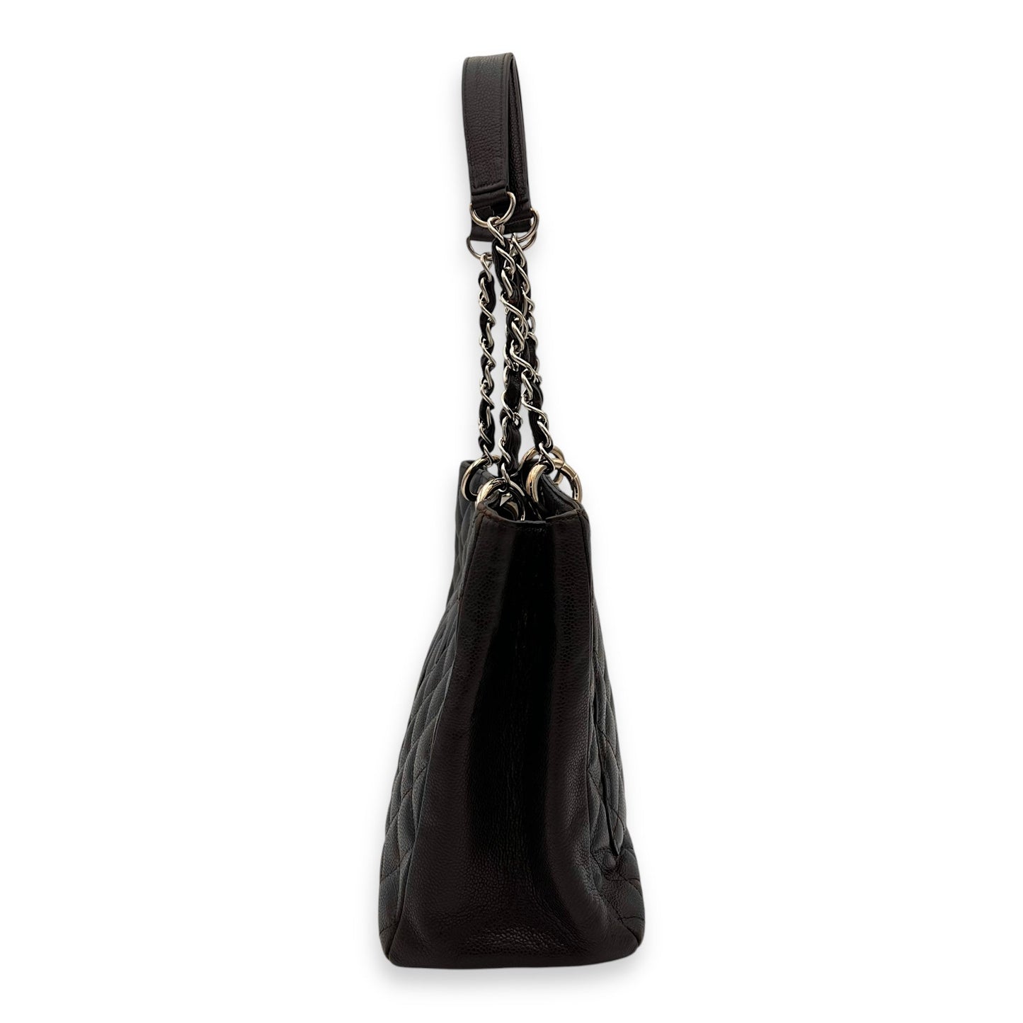 GST Tote Bag Brown in Caviar Leather, Silver hardware