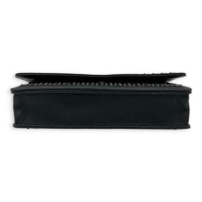 Swarovski flap Wallet On Chain Black in Calfskin, Silver hardware