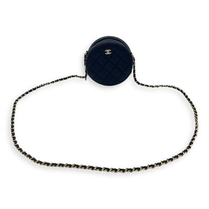 Round CC Crossbody Bag Blue in Caviar Leather, Gold hardware