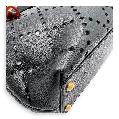CC Perforated Black Tote Bag in Caviar Leather, Acrylic hardware