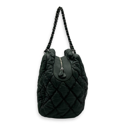 Bubble Bowler Shoulder Bag Green in Calfskin, Silver hardware