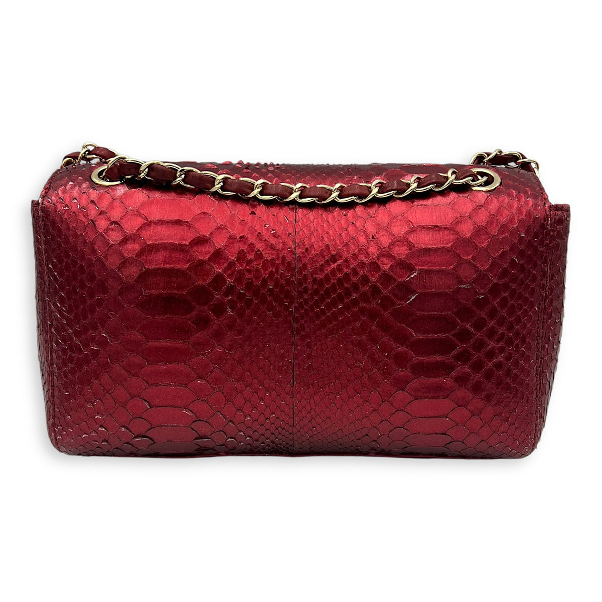 Classic Red Shoulder Bag in Python Leather, Gold hardware