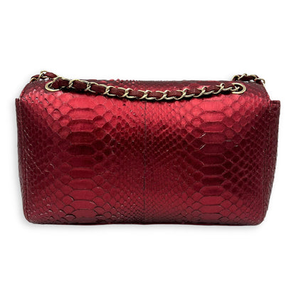 Classic Red Shoulder Bag in Python Leather, Gold hardware
