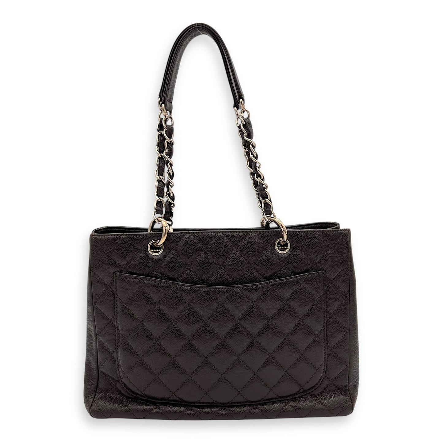 GST Tote Bag Brown in Caviar Leather, Silver hardware