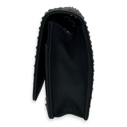 Swarovski flap Wallet On Chain Black in Calfskin, Silver hardware