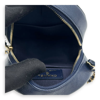 Round CC Crossbody Bag Blue in Caviar Leather, Gold hardware