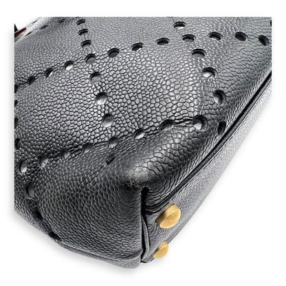 CC Perforated Black Tote Bag in Caviar Leather, Acrylic hardware