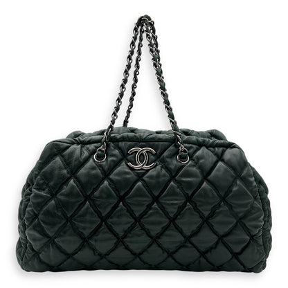 Bubble Bowler Shoulder Bag Green in Calfskin, Silver hardware
